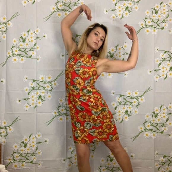 Vintage Dresses & Skirts - Vintage sunflower midi tailored dress